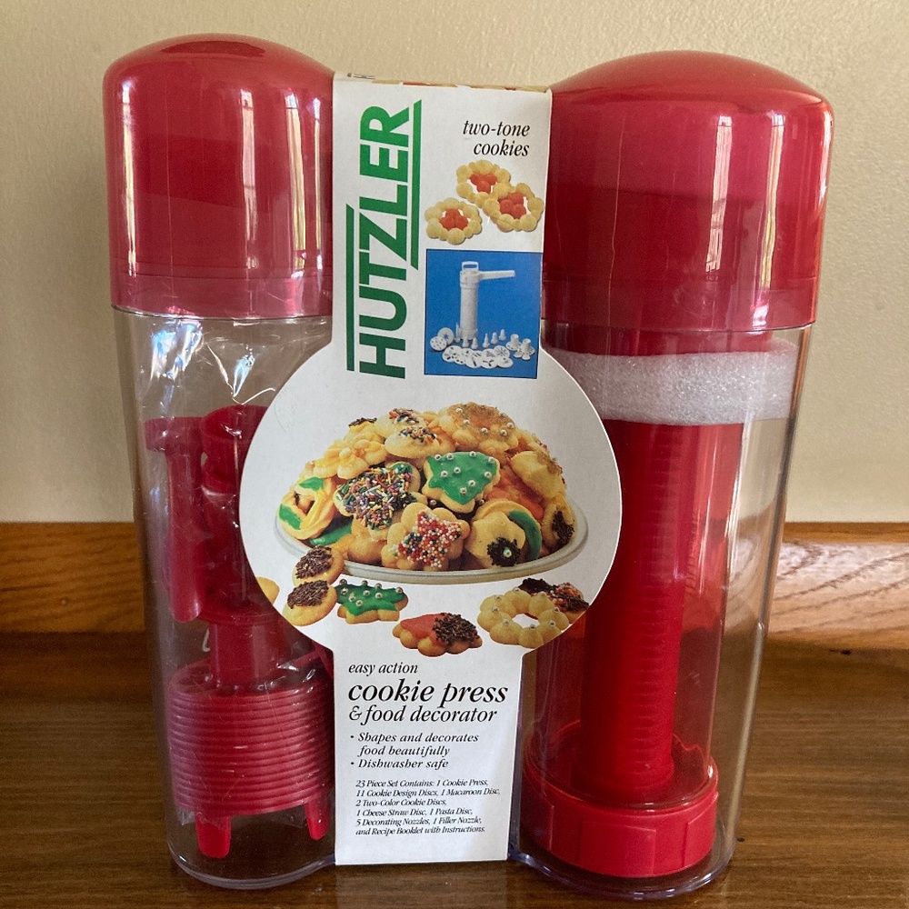 New Hutzler Two Tone Easy Action Cookie Press & Food Decorator